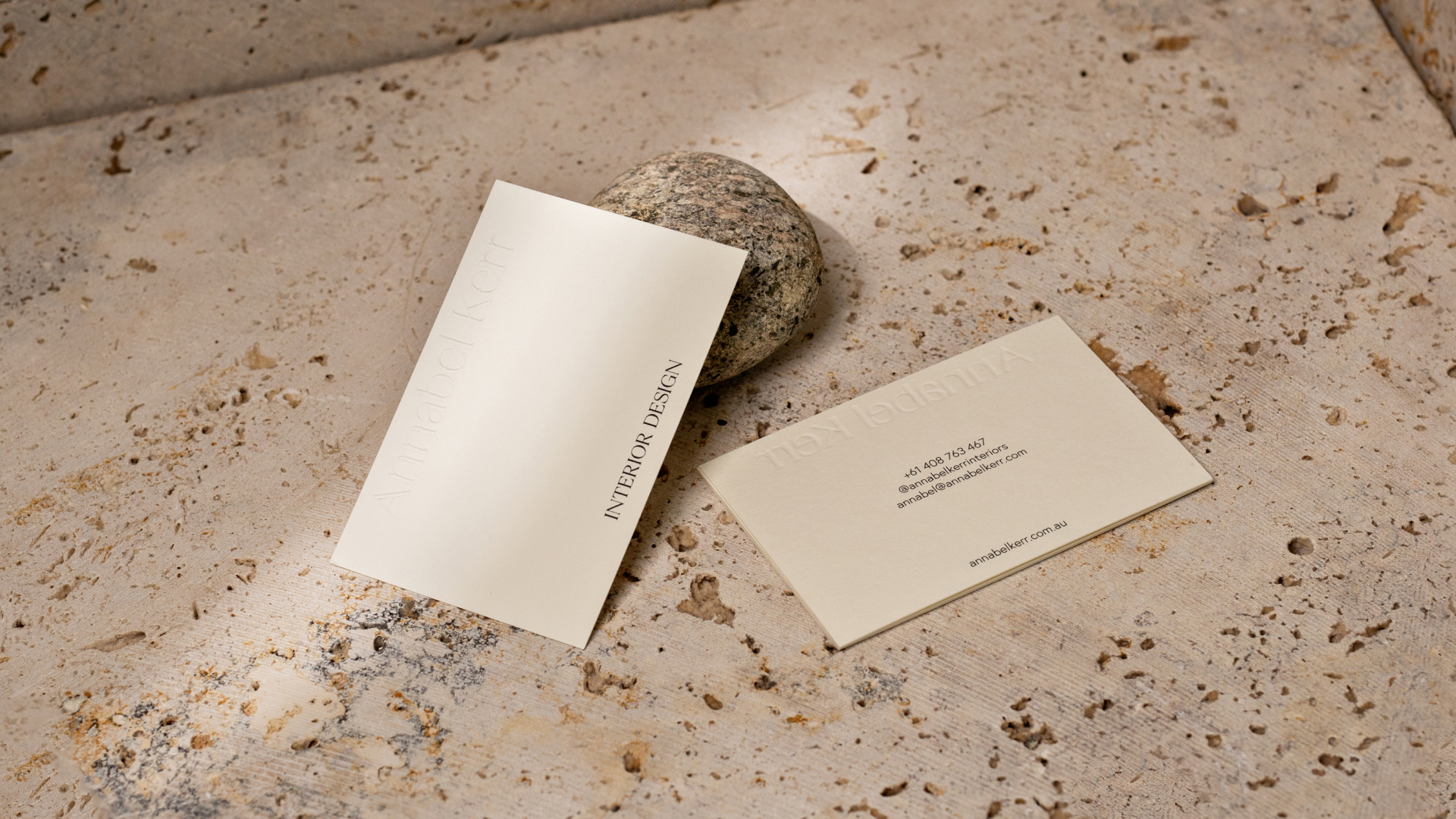 New opening studio business card mockup for Annabel Kerr Interiors
